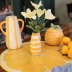 Vaso Cerâmica Laranja Listrado P/ Flores E Arranjos 12cm